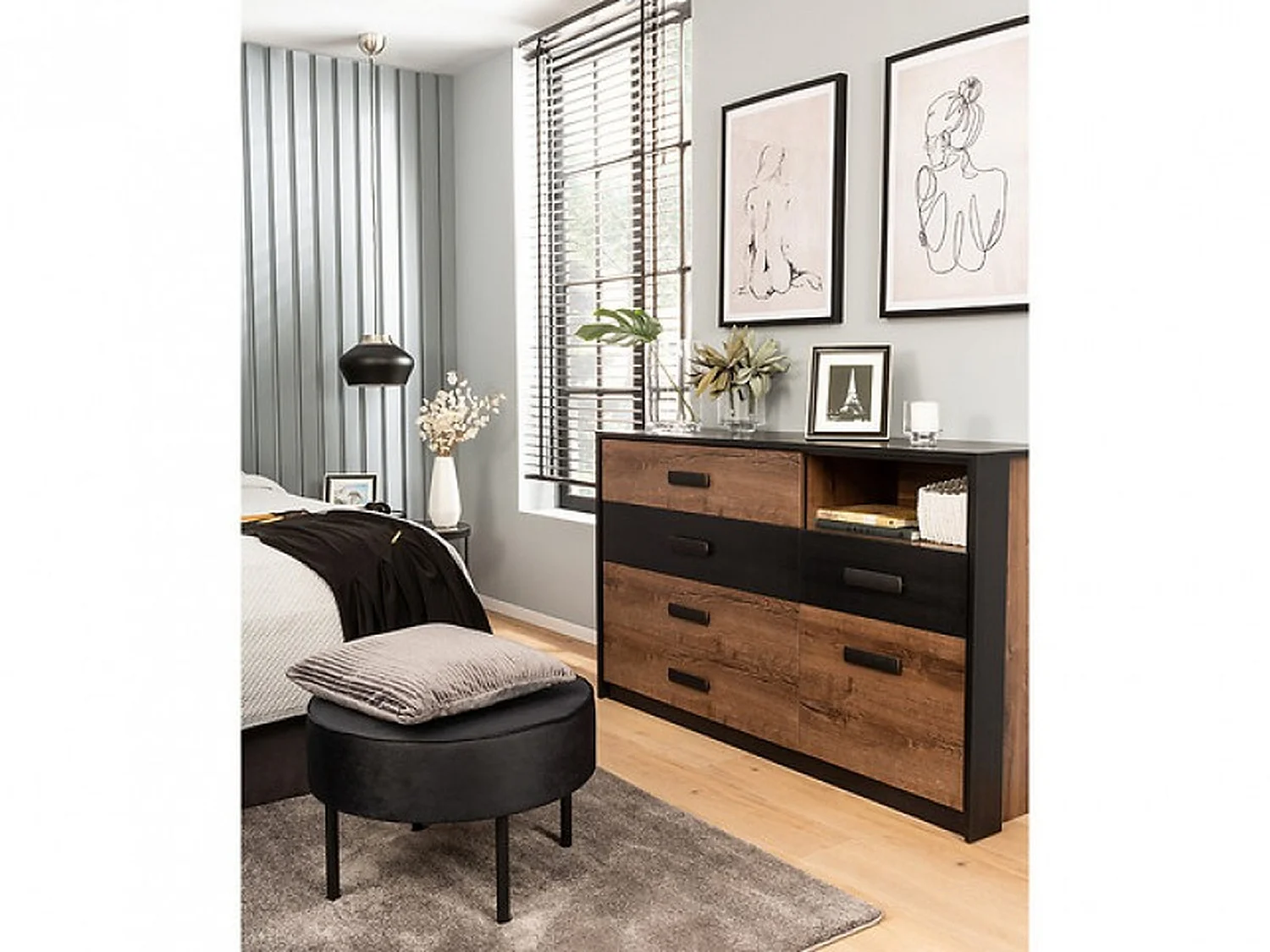 Sideboard Storage Unit Chest of Drawers Dresser Dark Oak Black Cabinet Large Luxury Bedroom Kassel