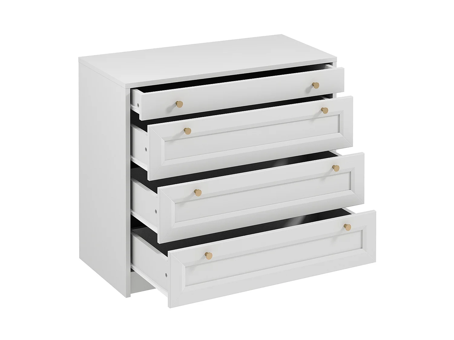 Chest of Drawers White Bedroom Storage Cabinet 90cm Compact Shaker Unit Gold Handles Rel