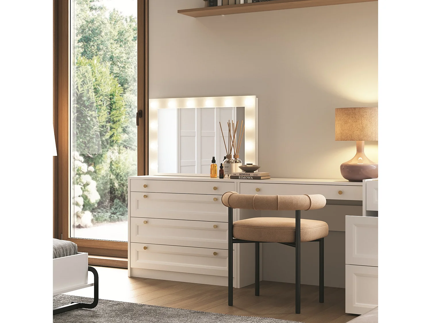 Chest of Drawers White Bedroom Storage Cabinet 90cm Compact Shaker Unit Gold Handles Rel