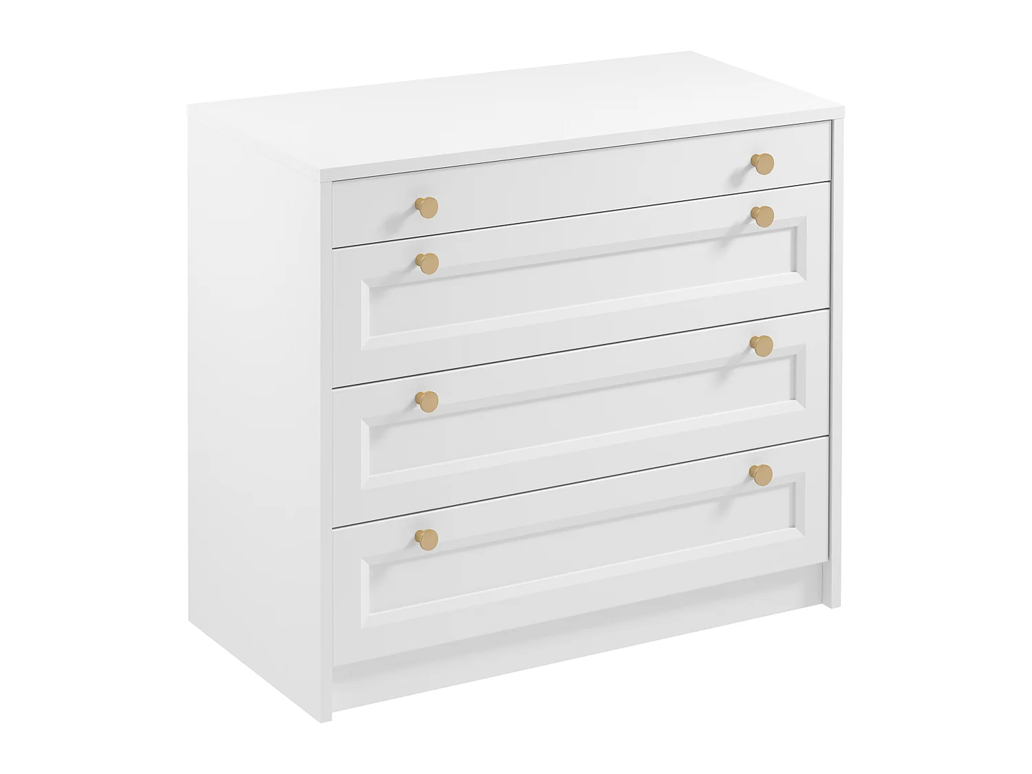 Chest of Drawers White Bedroom Storage Cabinet 90cm Compact Shaker Unit Gold Handles Rel