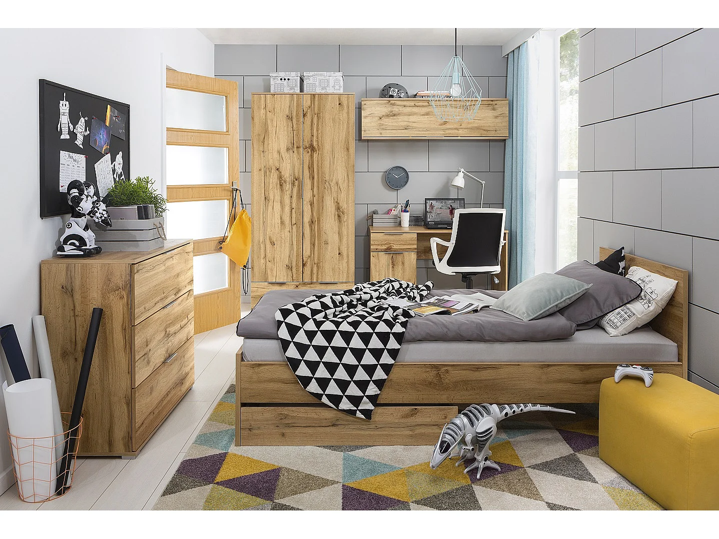Wall Storage Cabinet Bedroom Lift Up Door Overbed Floating Unit 135cm Oak Effect Zele