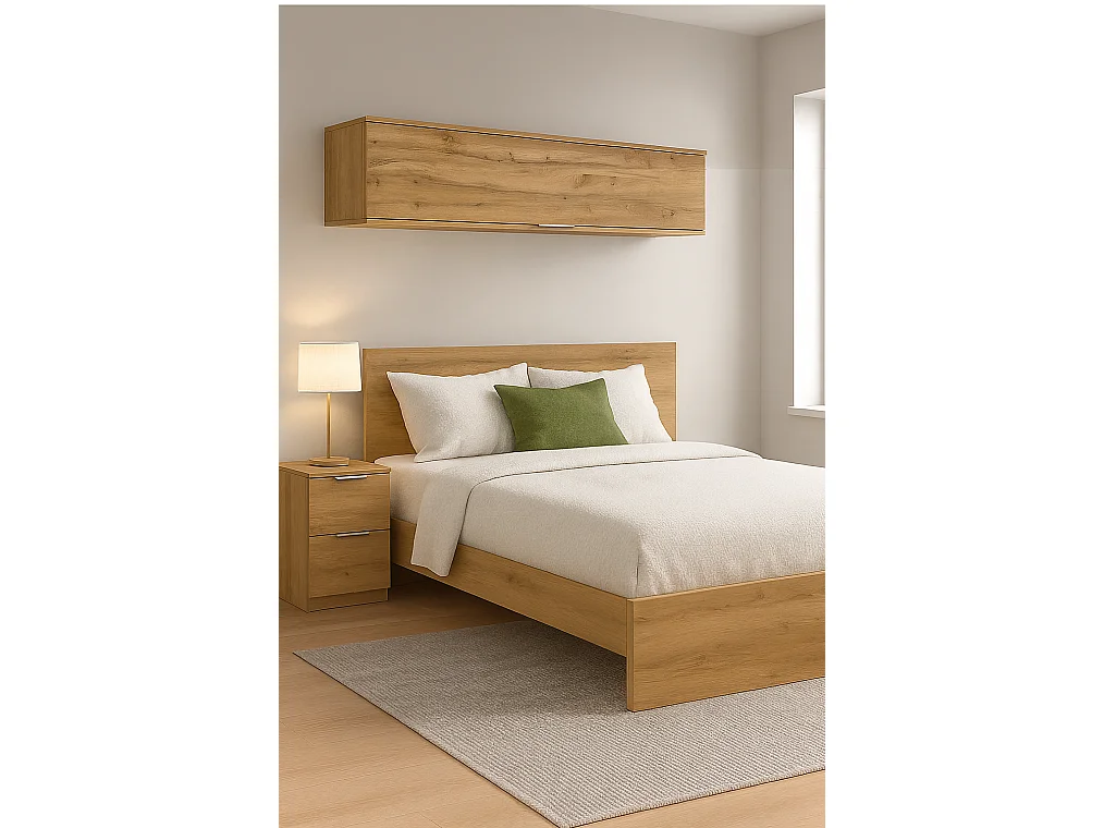 Wall Storage Cabinet Bedroom Lift Up Door Overbed Floating Unit 135cm Oak Effect Zele