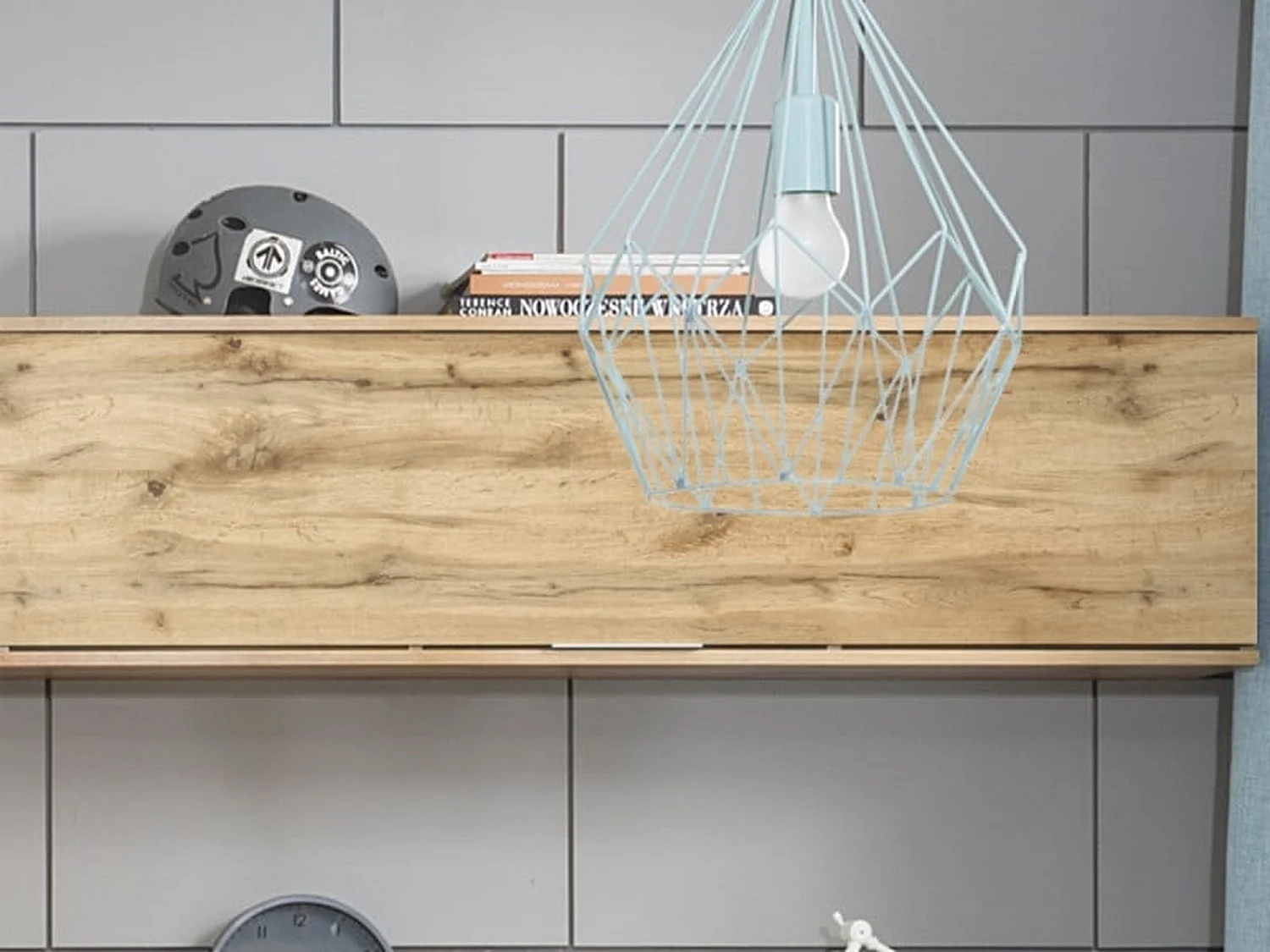 Wall Cabinet Unit Storage Bedroom Living Room Oak Effect 135cm Lift Up Door Modern Shelf Cupboard Zele