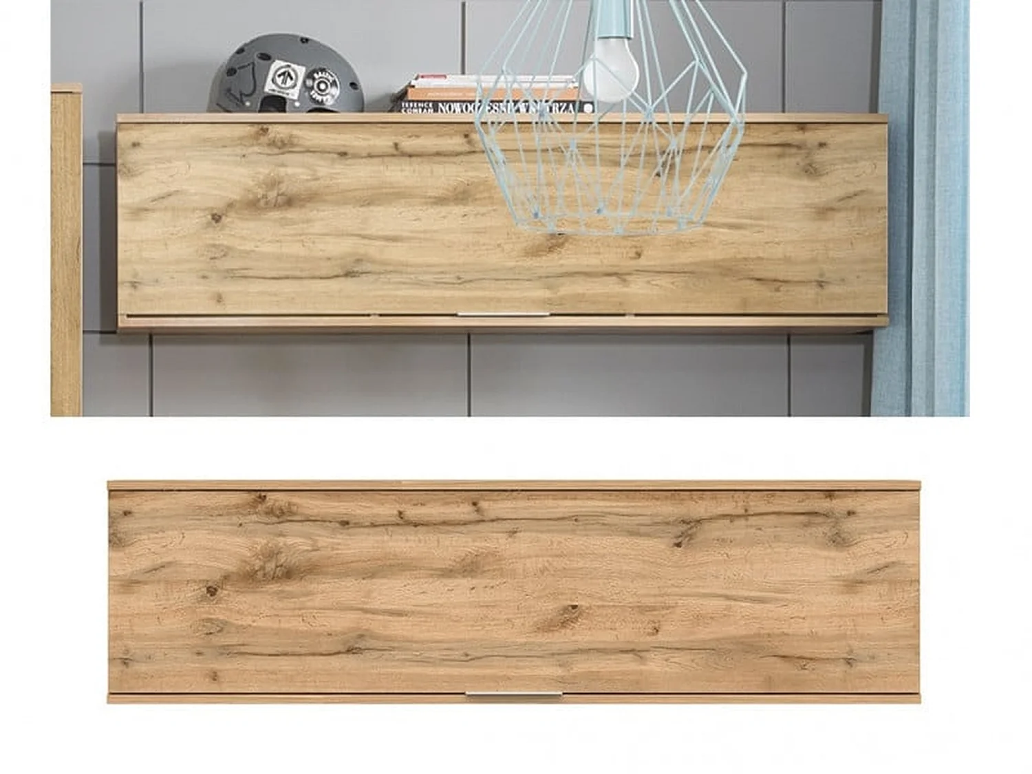 Wall Cabinet Unit Storage Bedroom Living Room Oak Effect 135cm Lift Up Door Modern Shelf Cupboard Zele