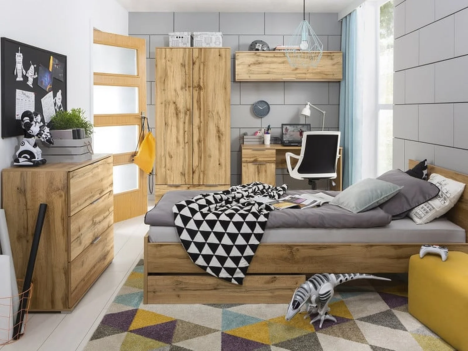Wall Cabinet Unit Storage Bedroom Living Room Oak Effect 135cm Lift Up Door Modern Shelf Cupboard Zele