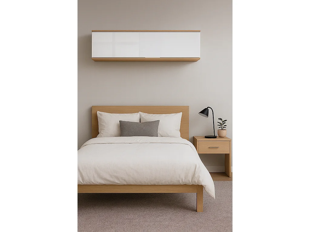 Wall Storage Cabinet Bedroom Overbed Hanging Unit White Gloss Oak Effect Zele