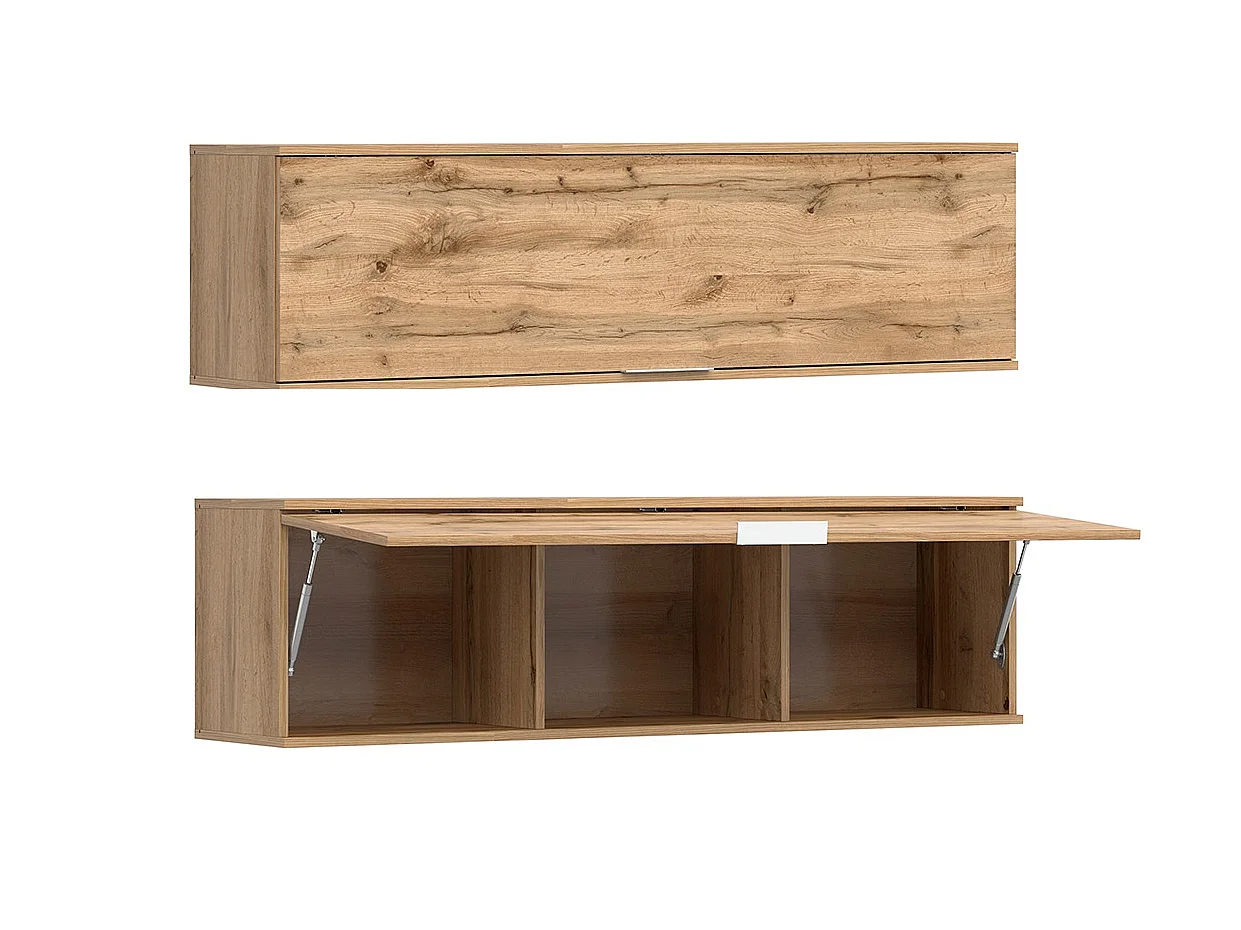 Wall Mounted Cabinet Living Room Floating Shelf Unit Lift Up Door 135cm Lounge Storage Oak Effect Zele