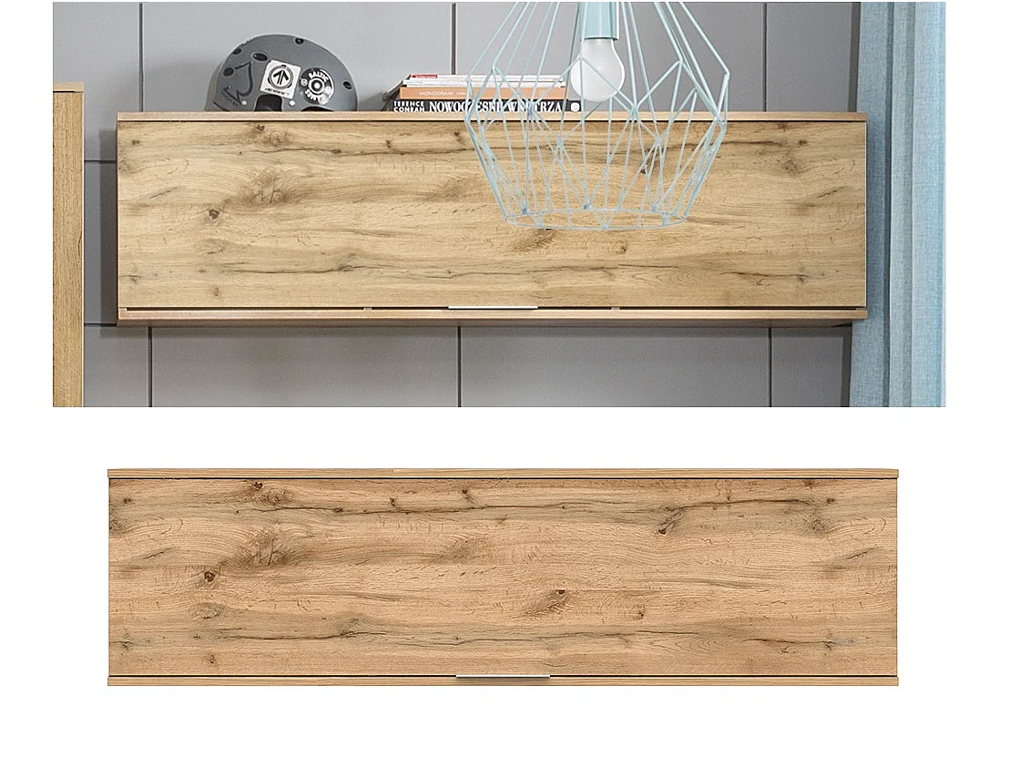 Wall Mounted Cabinet Living Room Floating Shelf Unit Lift Up Door 135cm Lounge Storage Oak Effect Zele