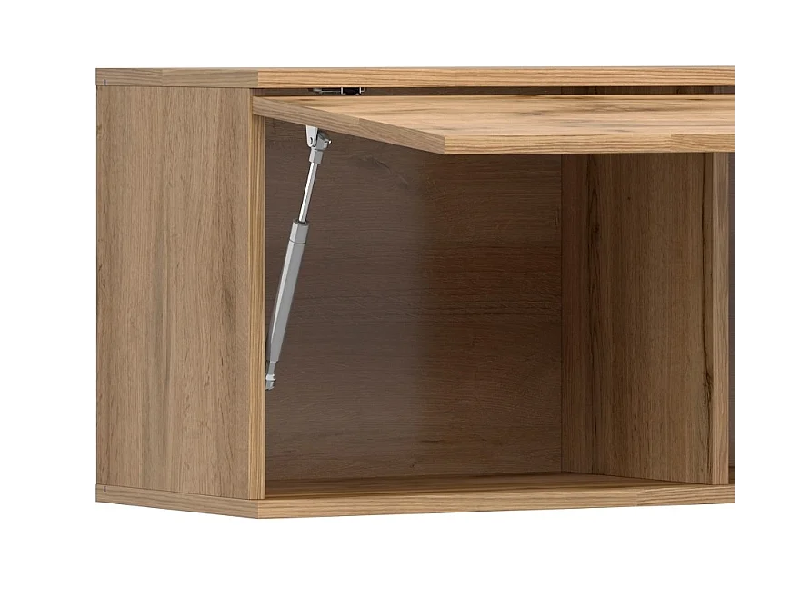 Wall Mounted Cabinet Living Room Floating Shelf Unit Lift Up Door 135cm Lounge Storage Oak Effect Zele