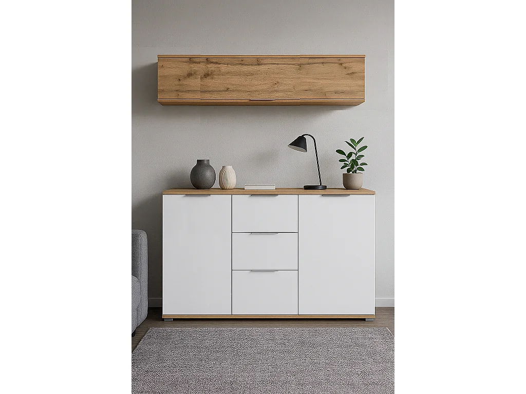 Wall Mounted Cabinet Living Room Floating Shelf Unit Lift Up Door 135cm Lounge Storage Oak Effect Zele