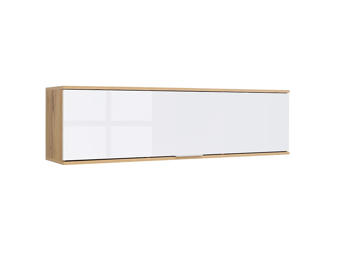 Wall Mounted Cabinet Living Room Floating Storage Shelf Unit 135cm White Gloss Oak Effect Zele