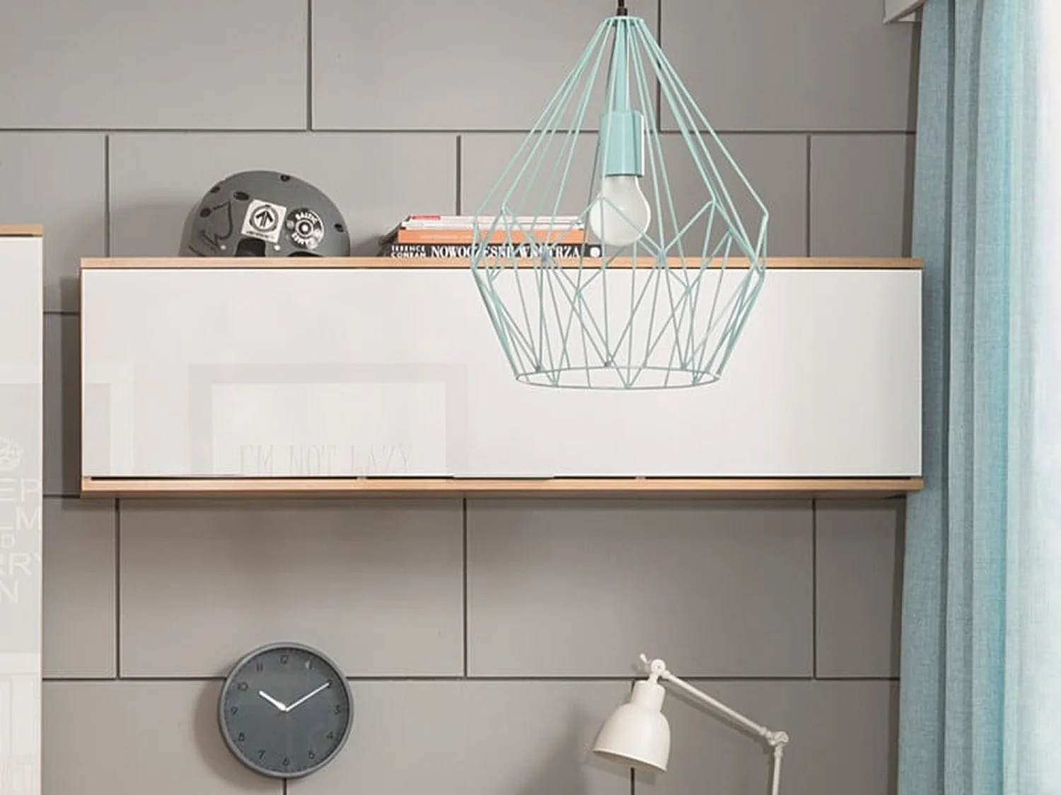 Wall Cabinet Unit Storage Bedroom Living Room White Gloss and Oak Finish Modern Wall Shelf Cupboard Zele