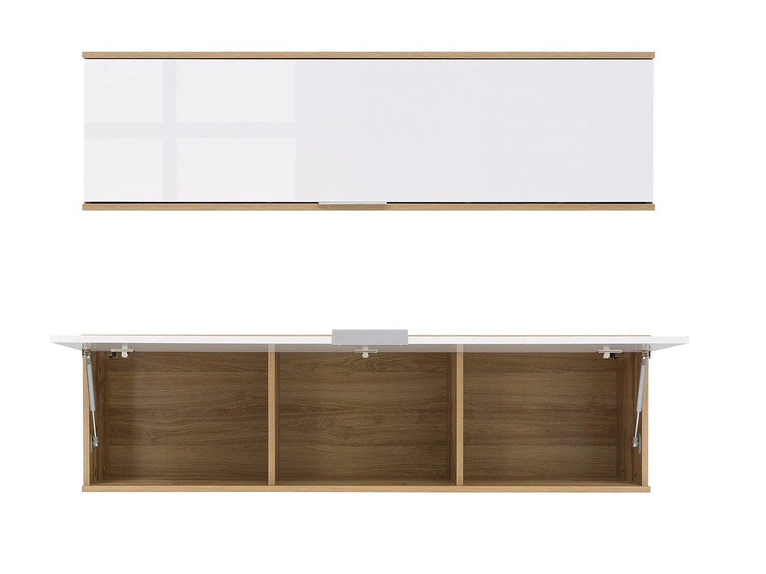 Wall Cabinet Unit Storage Bedroom Living Room White Gloss and Oak Finish Modern Wall Shelf Cupboard Zele