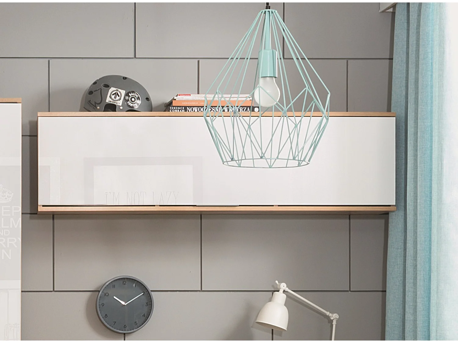 Wall Cabinet Unit Storage Bedroom Living Room White Gloss and Oak Finish Modern Wall Shelf Cupboard Zele
