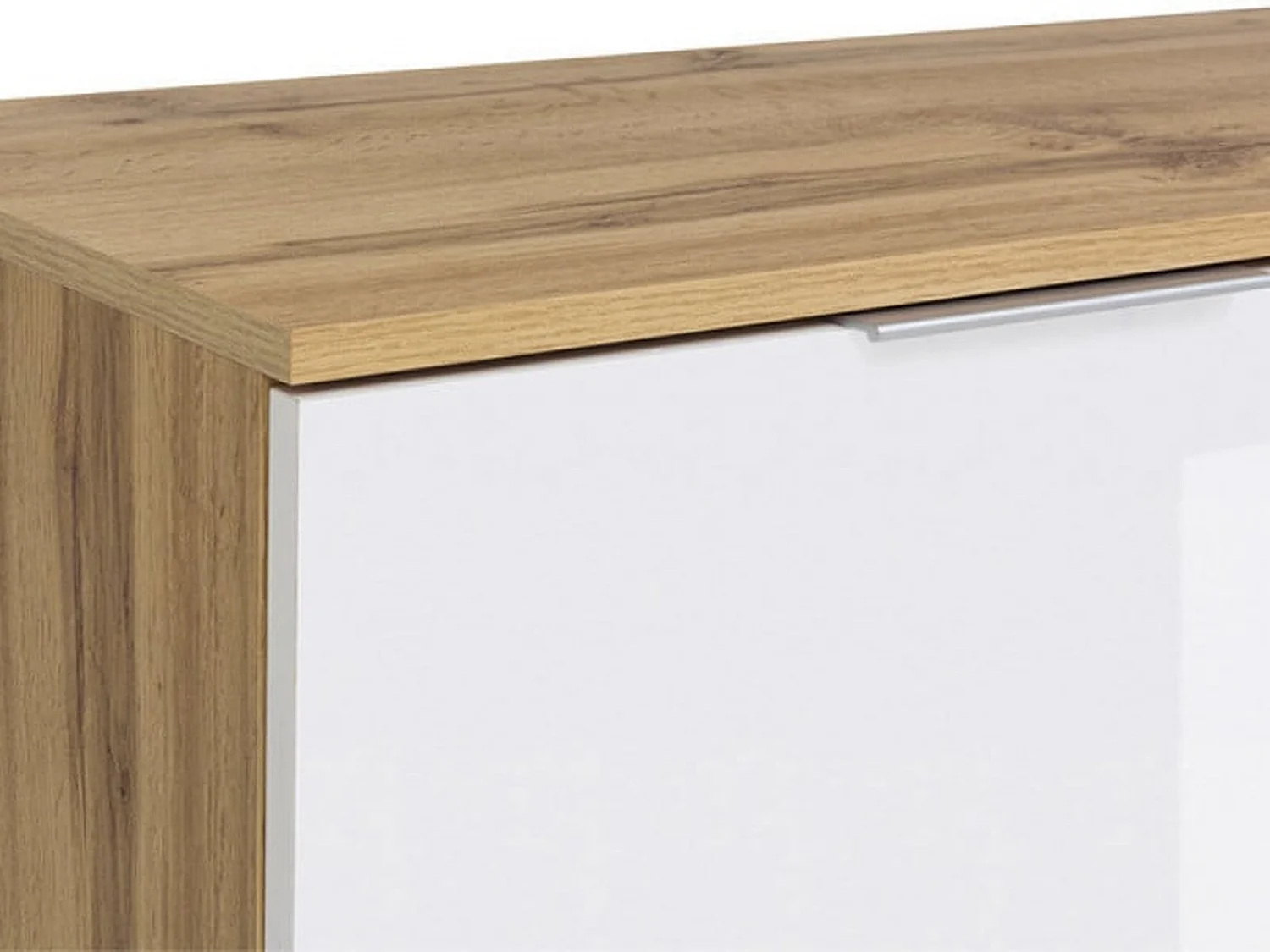 Wall Cabinet Unit Storage Bedroom Living Room White Gloss and Oak Finish Modern Wall Shelf Cupboard Zele