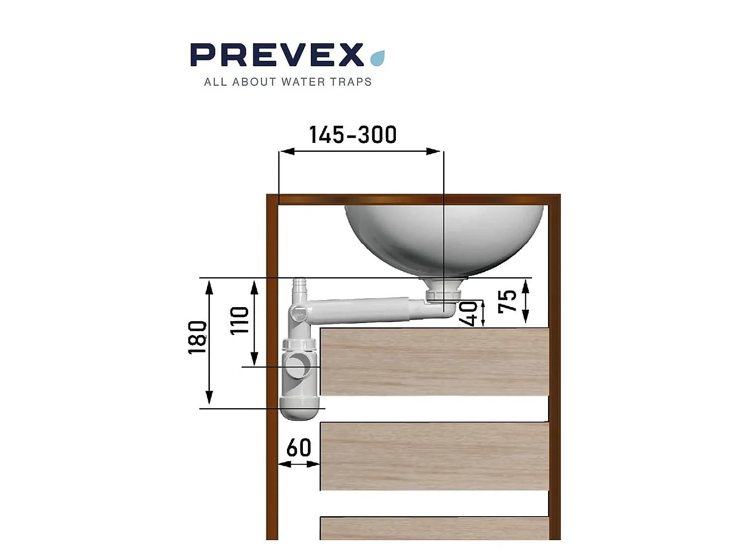 Bathroom Sink Waste Kit Space Saving Telescopic Trap with Pop Up Chrome Click Clack Preloc for Full Depth Drawer Vanities