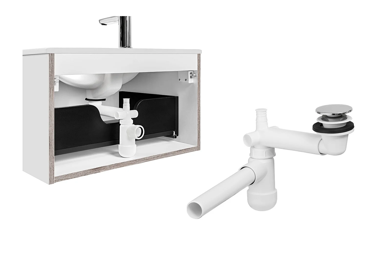 Bathroom Sink Waste Kit Space Saving Telescopic Trap with Pop Up Chrome Click Clack Preloc for Full Depth Drawer Vanities