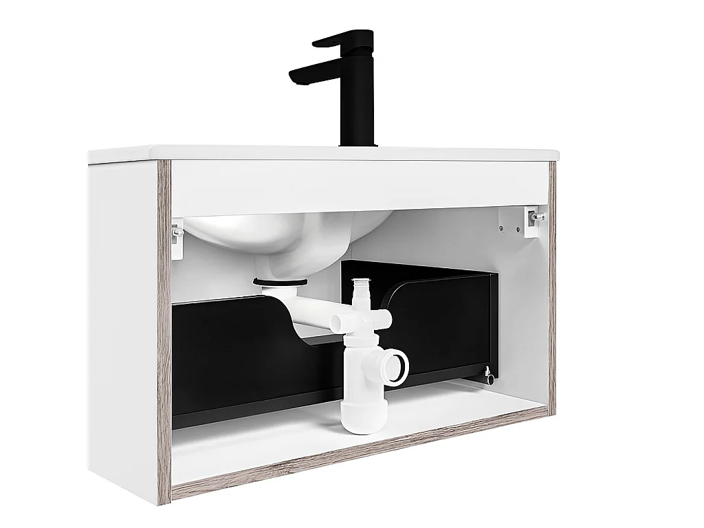 Sink Waste Kit Bathroom Trap Basin Space Saving Slimline Black Pop Up Click Clack Telescopic Syphon Preloc for Full Depth Drawer Vanities