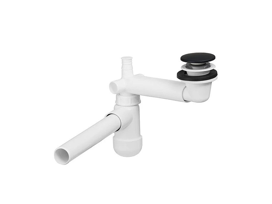 Sink Waste Kit Bathroom Trap Basin Space Saving Slimline Black Pop Up Click Clack Telescopic Syphon Preloc for Full Depth Drawer Vanities