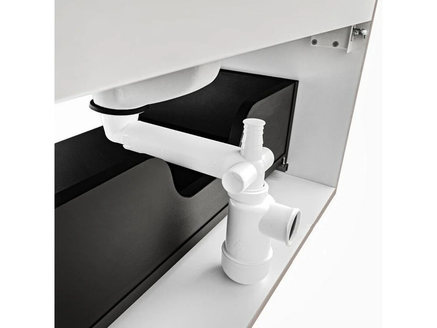 Sink Waste Kit Bathroom Trap Basin Space Saving Slimline Black Pop Up Click Clack Telescopic Syphon Preloc for Full Depth Drawer Vanities