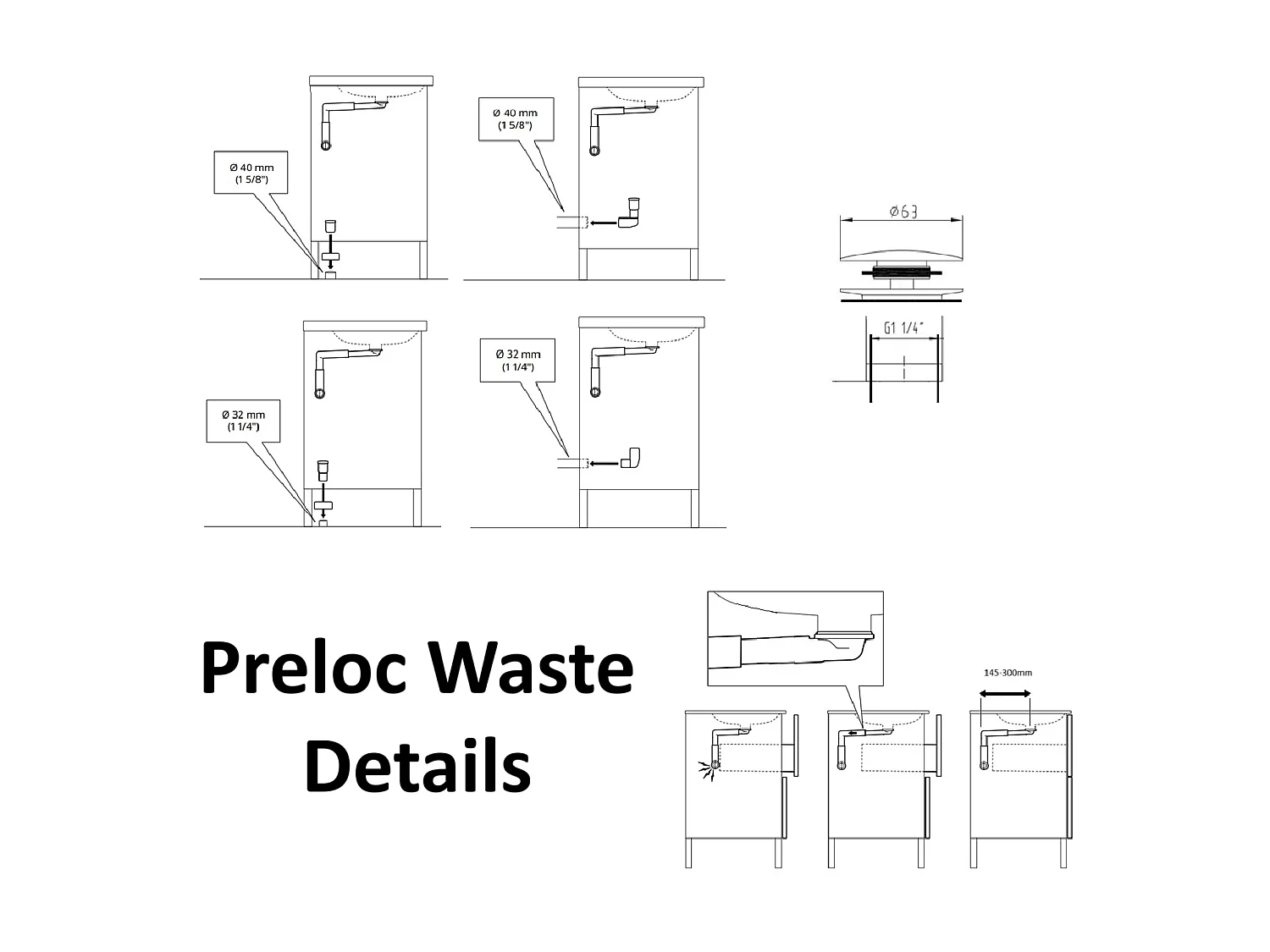Sink Waste Kit Bathroom Trap Basin Space Saving Slimline Black Pop Up Click Clack Telescopic Syphon Preloc for Full Depth Drawer Vanities