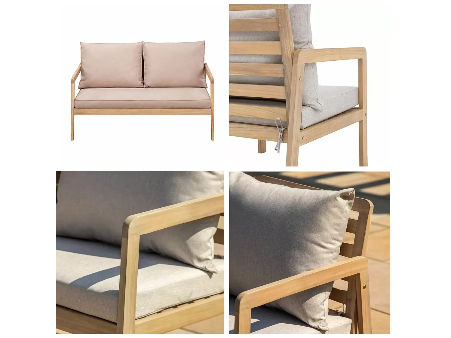 Garden Sofa Set 4 Seater Lounge Sofa Chairs Table Acacia Wood Premium Outdoor Furniture with Beige Taupe Cushions Lido
