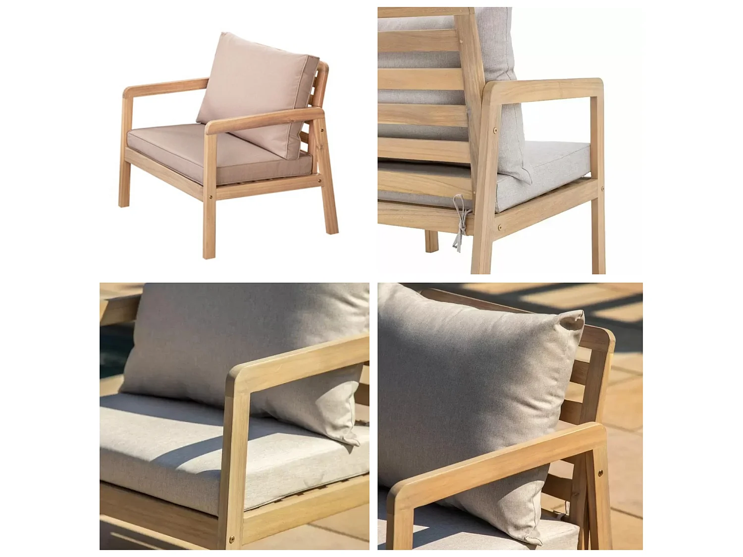 Garden Sofa Set 4 Seater Lounge Sofa Chairs Table Acacia Wood Premium Outdoor Furniture with Beige Taupe Cushions Lido