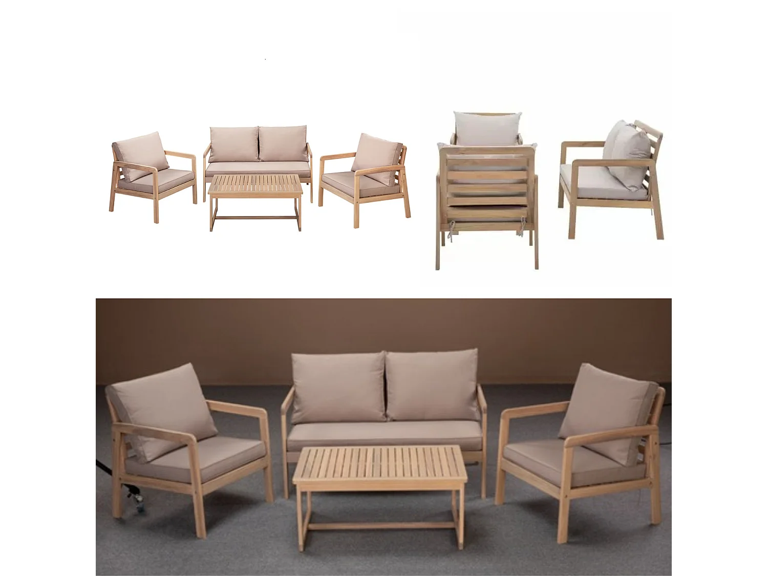 Garden Sofa Set 4 Seater Lounge Sofa Chairs Table Acacia Wood Premium Outdoor Furniture with Beige Taupe Cushions Lido