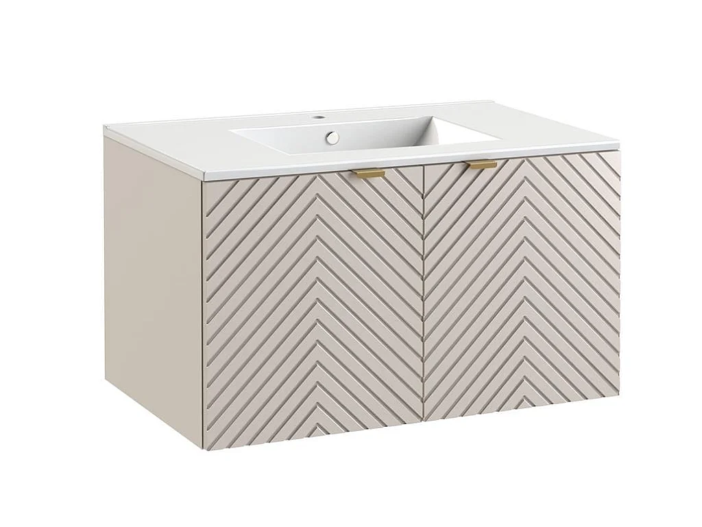 Vanity Unit with Basin 800mm Bathroom Sink Cabinet Modern Wall Hung Fluted Beige Cashmere Cara