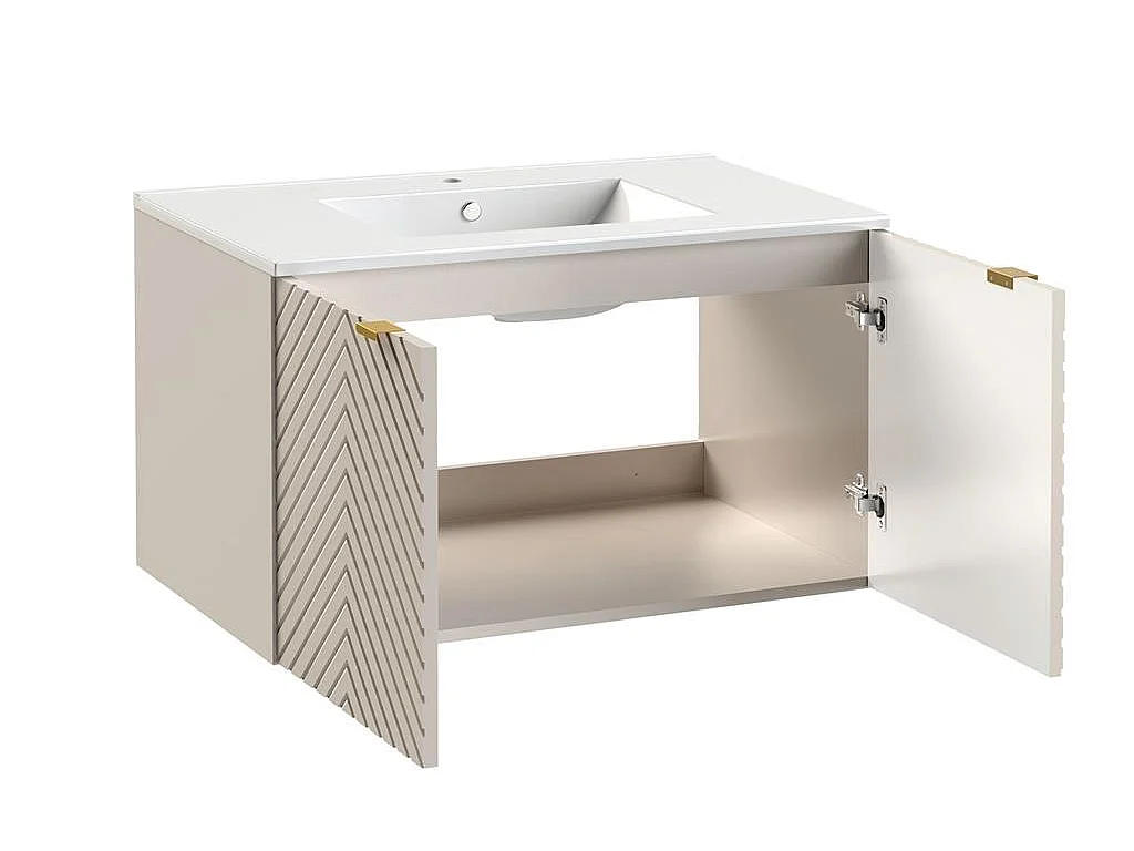 Vanity Unit with Basin 800mm Bathroom Sink Cabinet Modern Wall Hung Fluted Beige Cashmere Cara