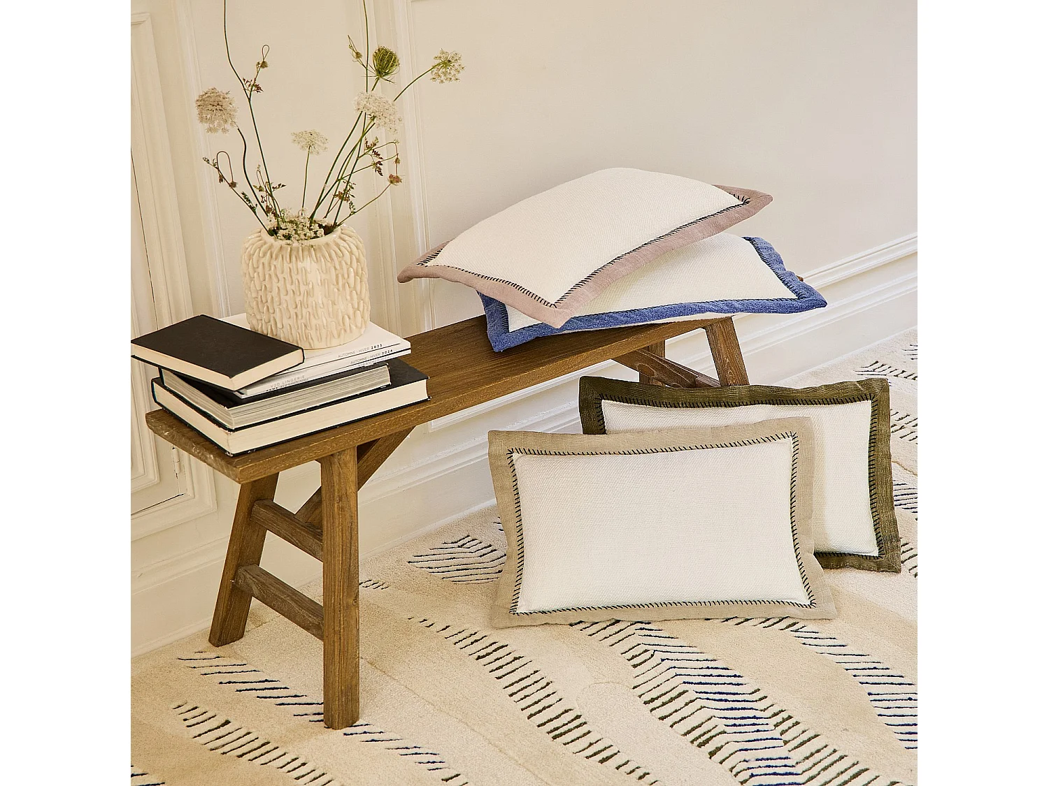 Habitat - Coussin en coton - 30 x 50 cm - Ecru et sable - Berthe