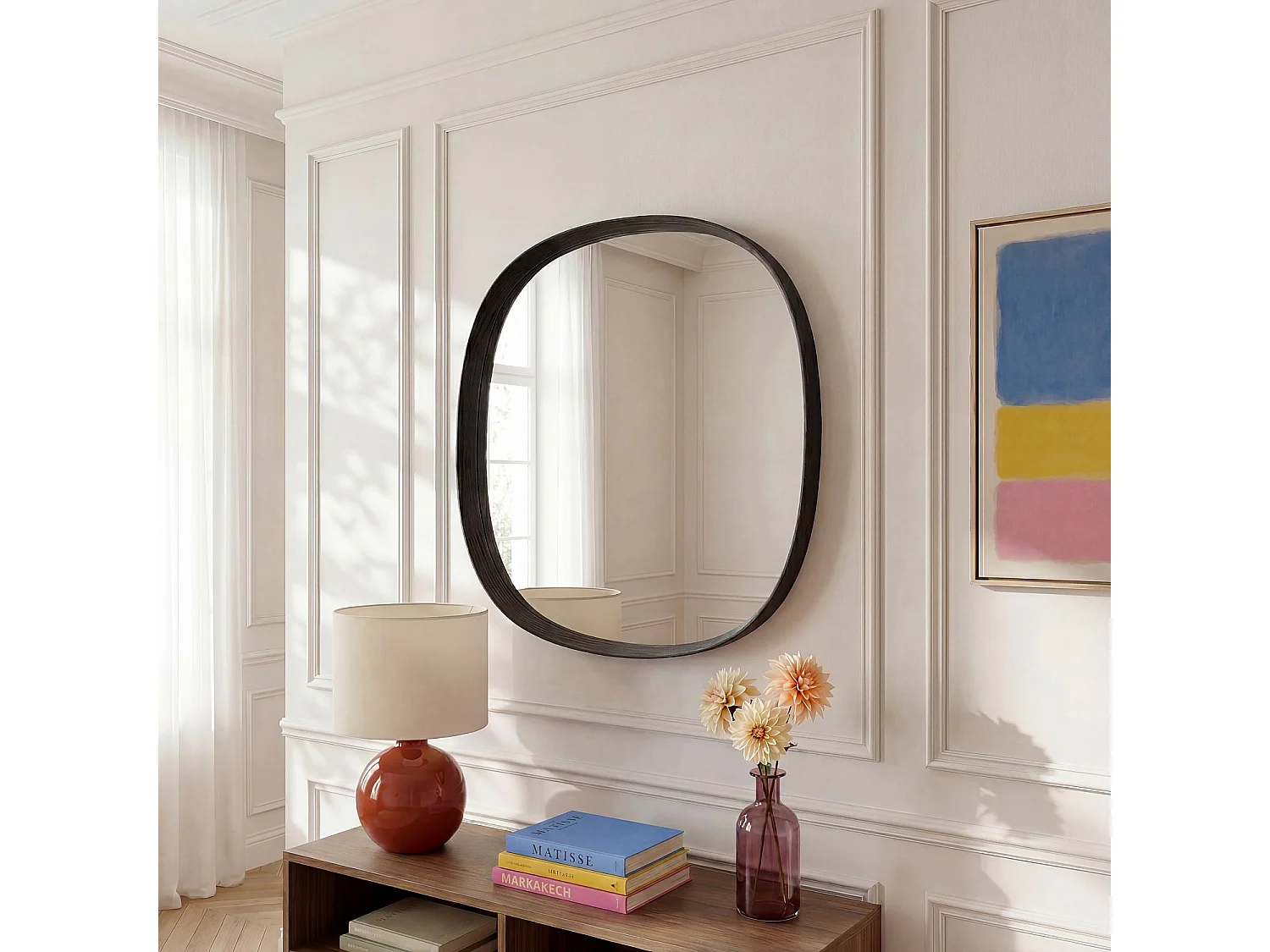 Habitat - Miroir carré en chêne - 90 cm - Noir - Merope