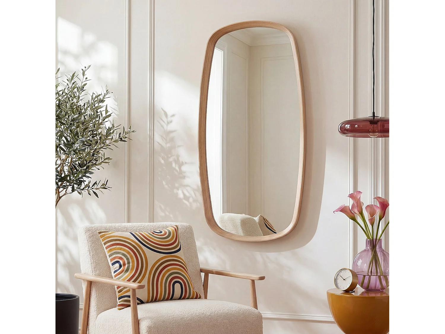 Habitat - Miroir rectangulaire en chêne - 60 x 110 cm - Naturel - Neboria