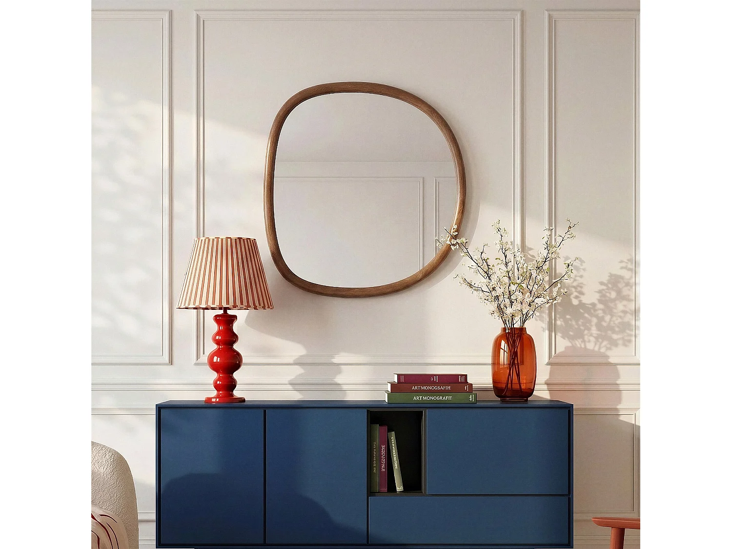 Habitat - Miroir organique en chêne - 75 x 80 cm - Naturel foncé - Denelys
