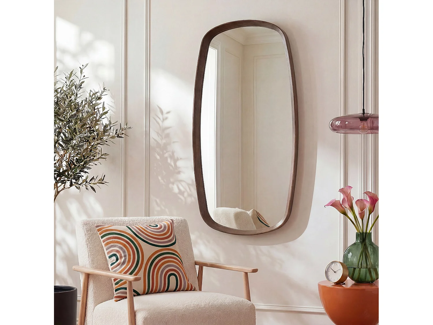 Habitat - Miroir rectangulaire en chêne - 60 x 110 cm - Naturel foncé - Neboria