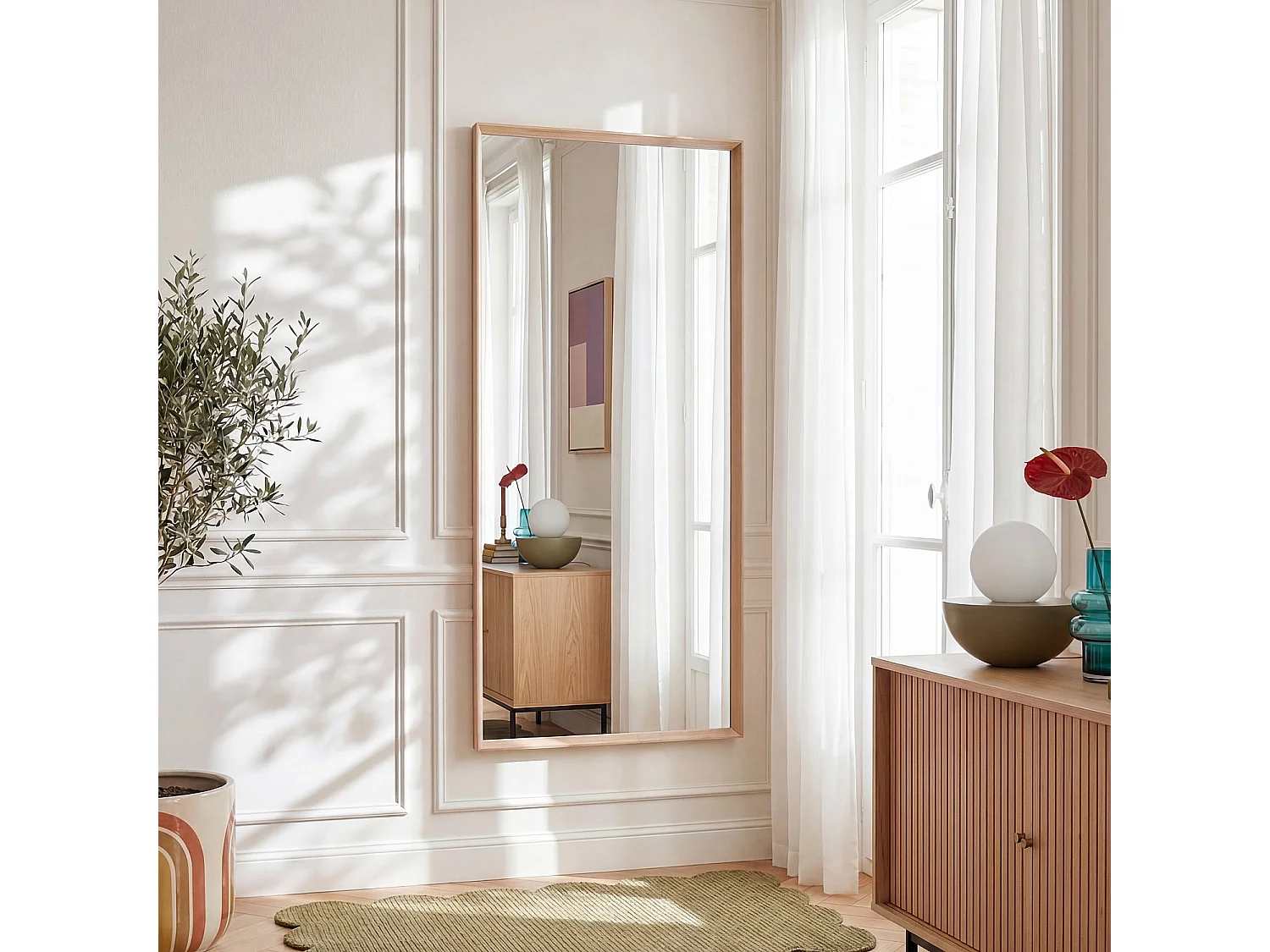 Habitat - Miroir rectangulaire en chêne - 90 x 180 cm - Naturel - Oryos