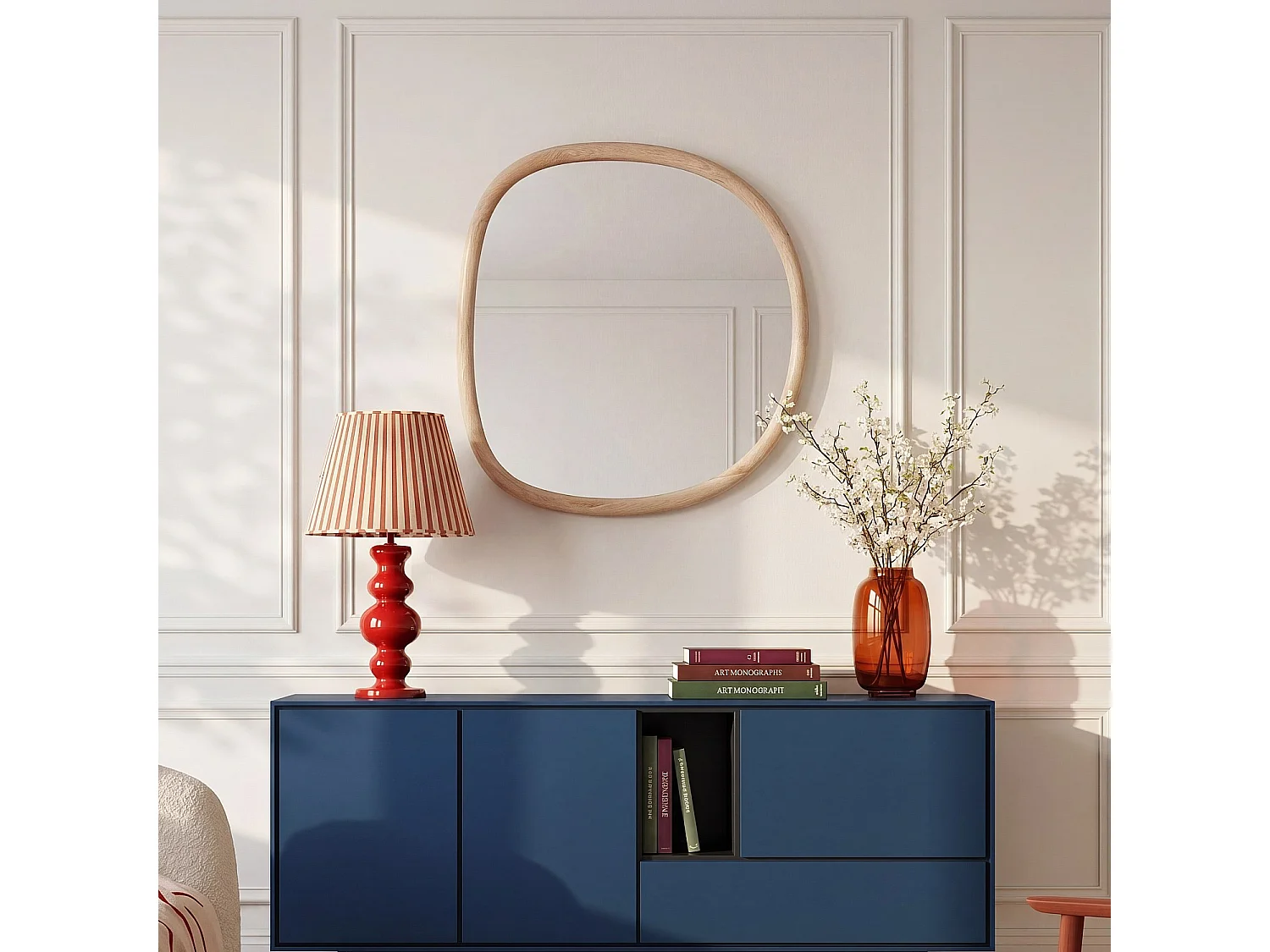 Habitat - Miroir organique en chêne - 75 x 80 cm - Naturel - Denelys