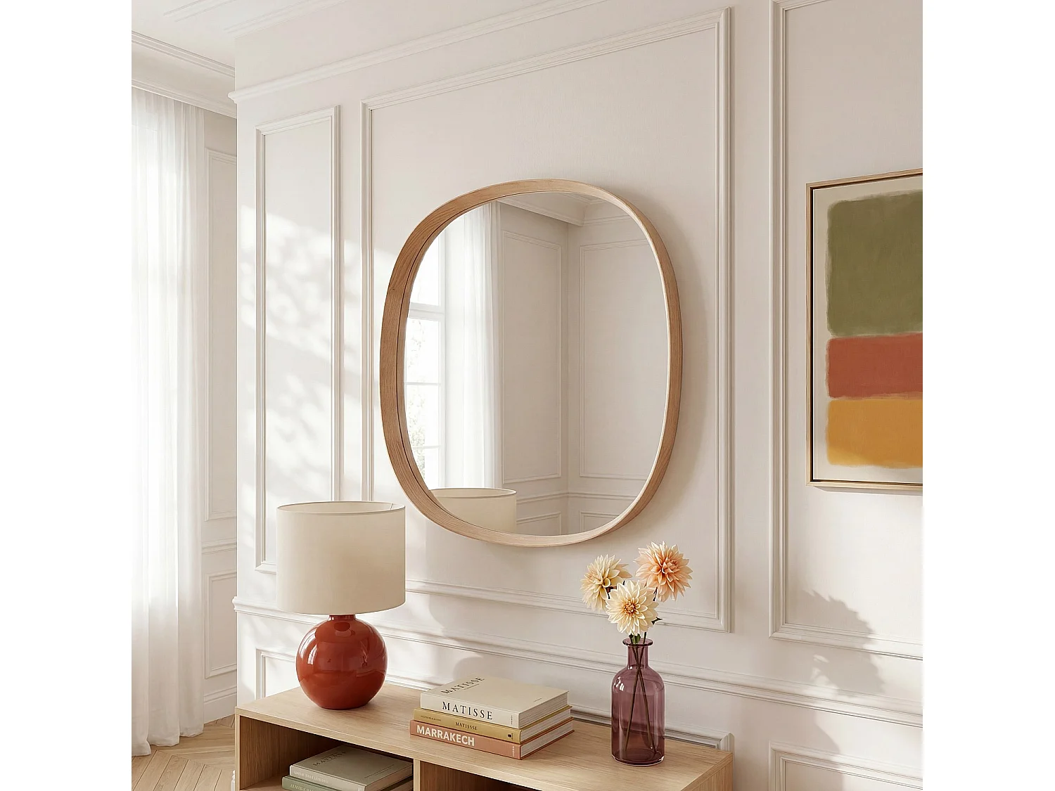 Habitat - Miroir carré en chêne - 90 cm - Naturel - Merope