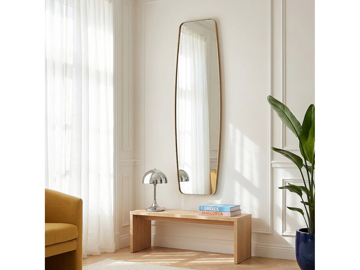 Habitat - Miroir rectangulaire en acier inoxydable - 40 x 160 cm - Doré - Saroli