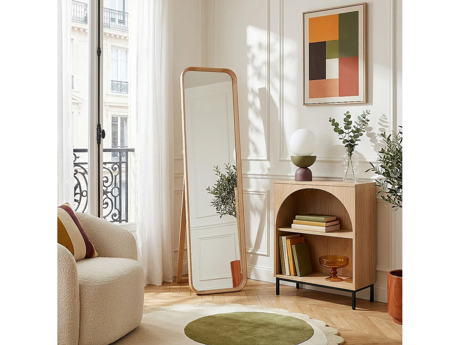 Habitat - Miroir sur pied rectangulaire en chêne - 40 x 165 cm - Naturel - Pegase