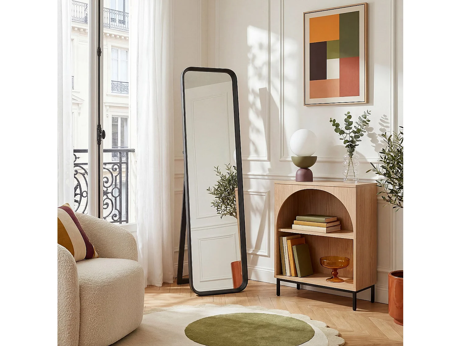 Habitat - Miroir sur pied rectangulaire en chêne - 40 x 165 cm - Noir - Pegase