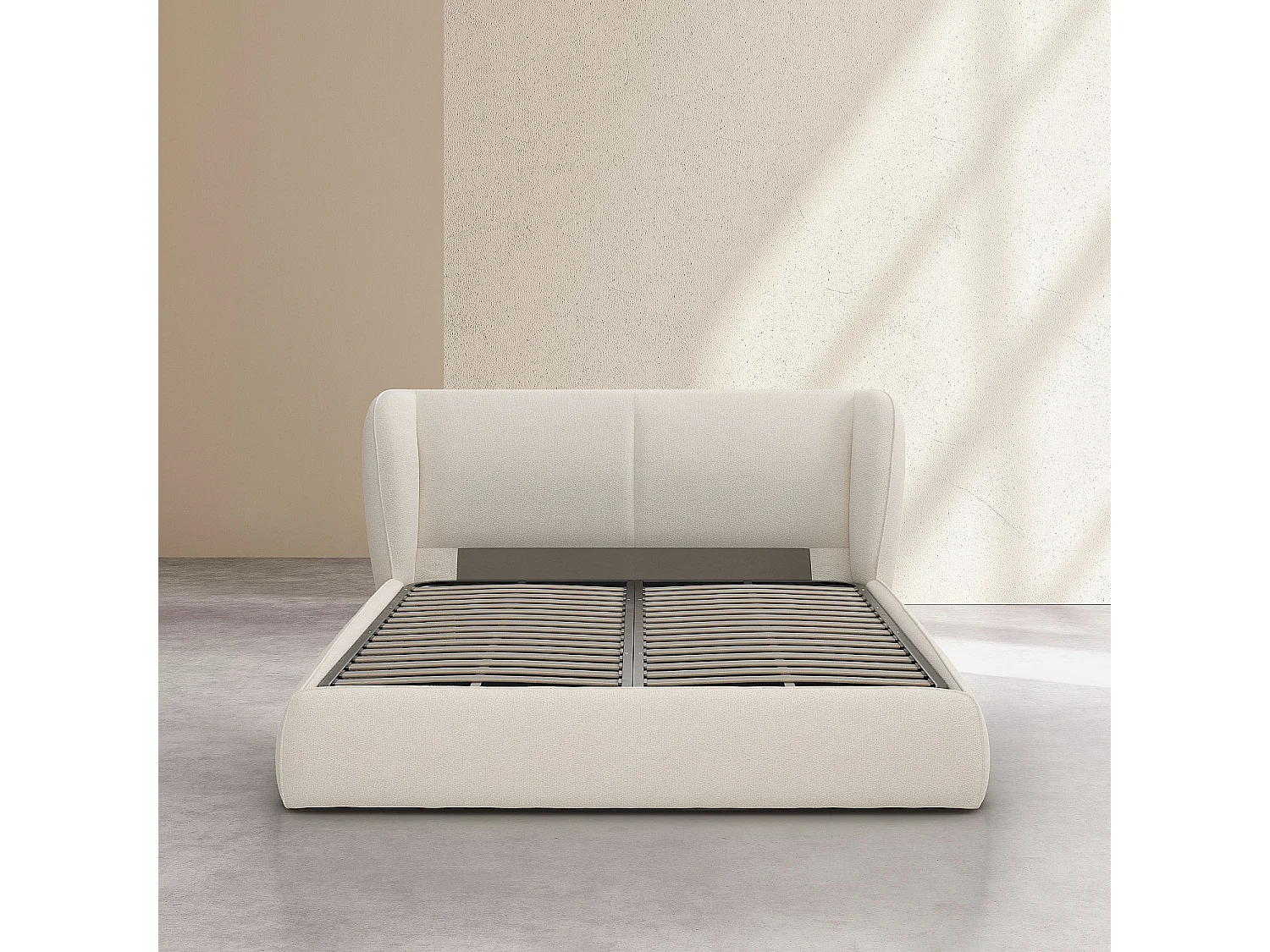 Habitat - Ensemble lit coffre 160 x 200 cm en tissu bouclette courte et matelas Hybride Excellence - Beige meringue - Malo
