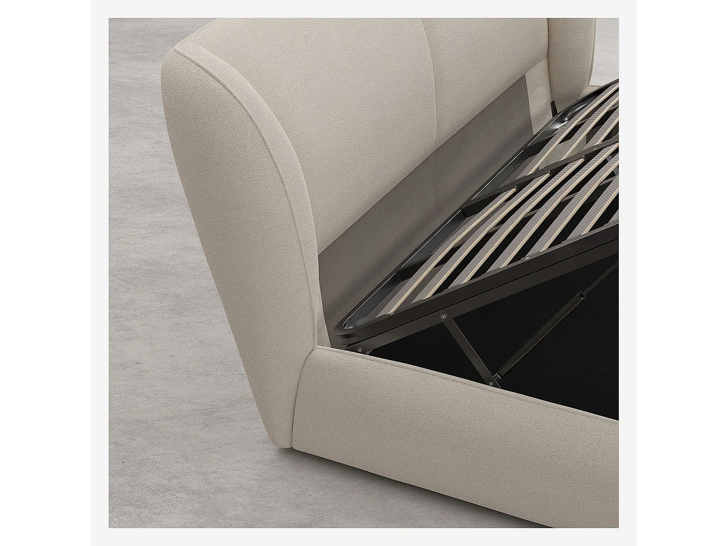 Habitat - Ensemble lit coffre 160 x 200 cm en tissu bouclette courte et matelas Hybride Excellence - Beige meringue - Malo