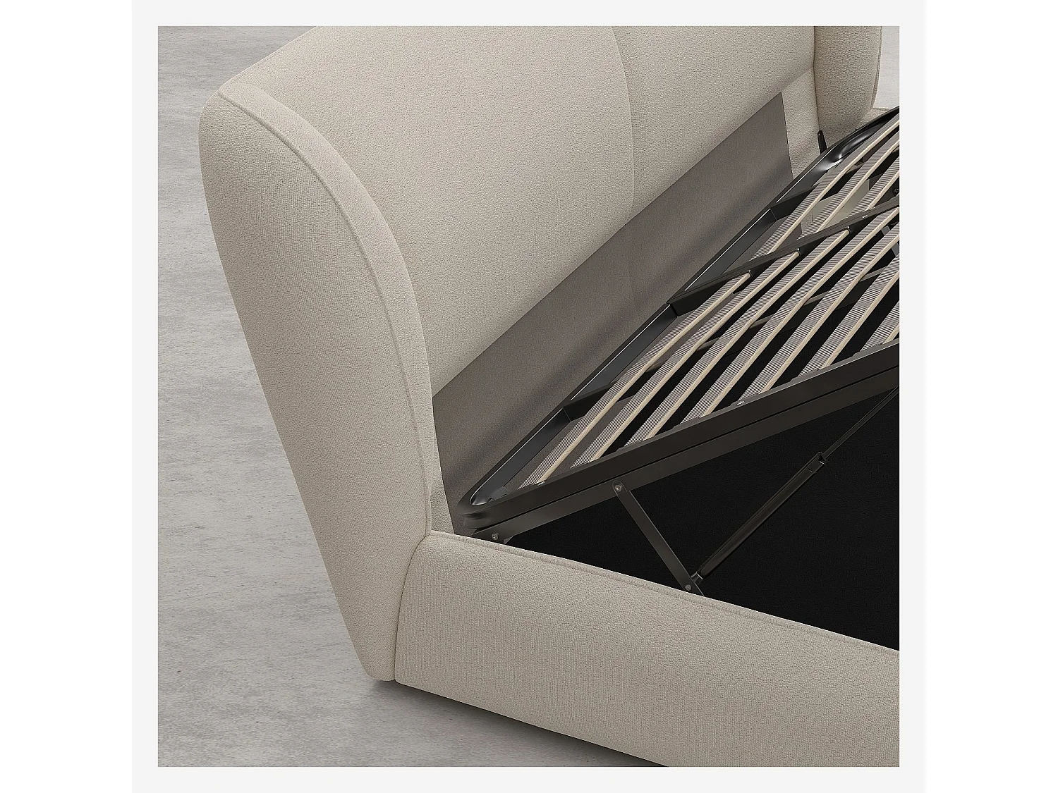 Habitat - Ensemble lit coffre 180 x 200 cm en tissu bouclette courte et matelas Hybride Excellence - Beige meringue - Malo