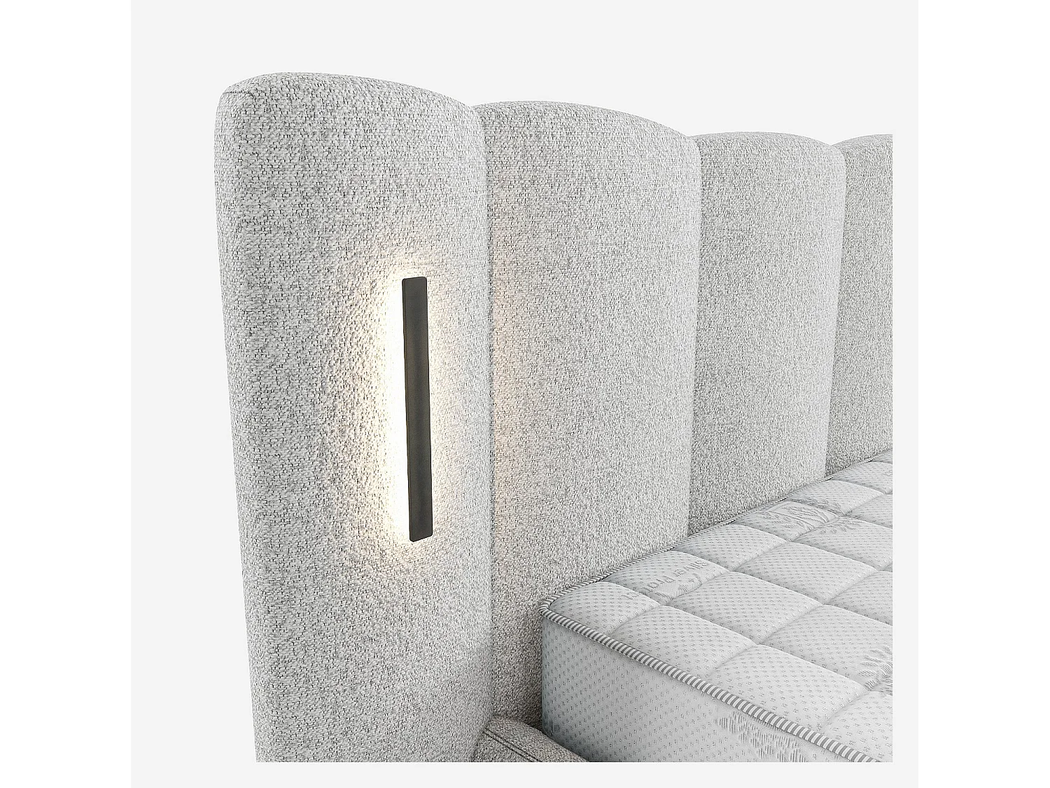 Habitat - Ensemble lit coffre 160 x 200 cm en tissu texturé avec LEDs intégrées et matelas Hybride Excellence - Gris chiné - Siderno