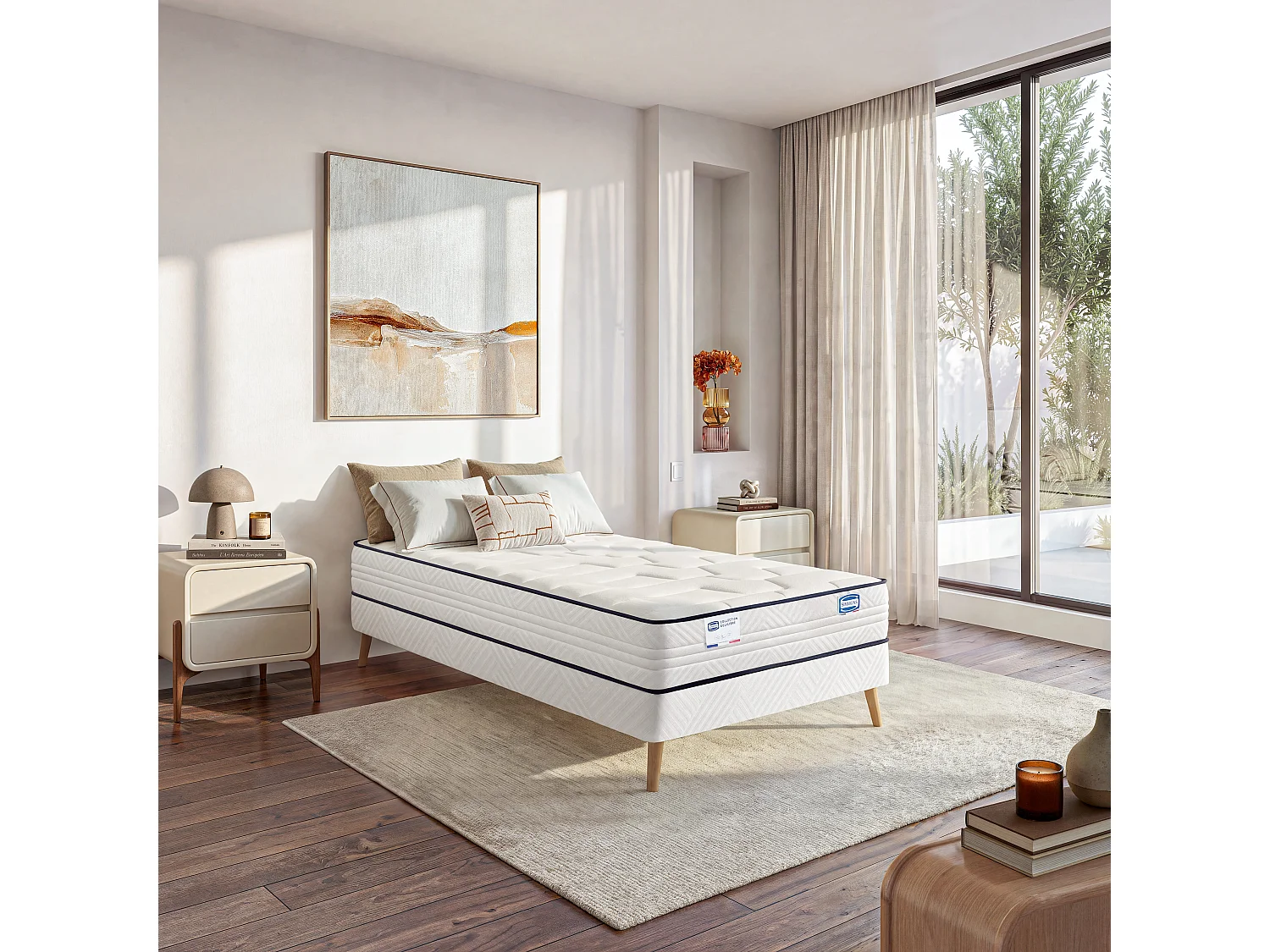 Ensemble L'INTEMPOREL, matelas ressorts ensachés 90x200, extra ferme, H24 + sommier