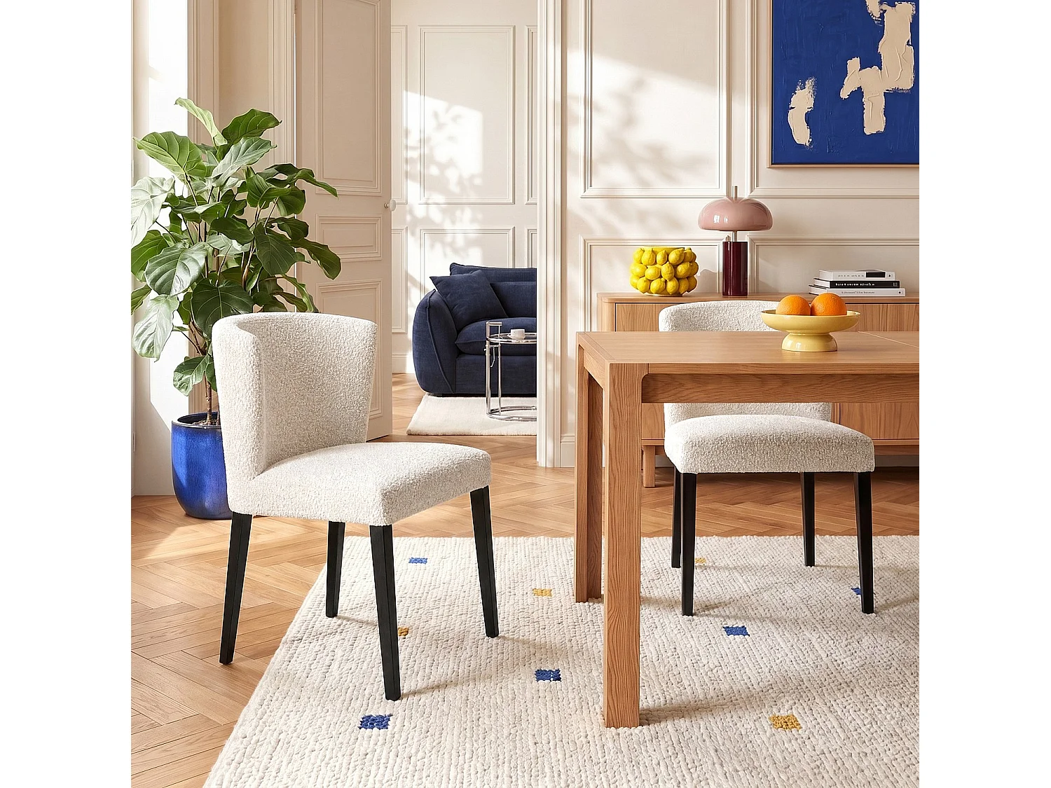 Habitat - Lot de 2 chaises en tissu bouclette et chêne massif noir - Crème - Valentina