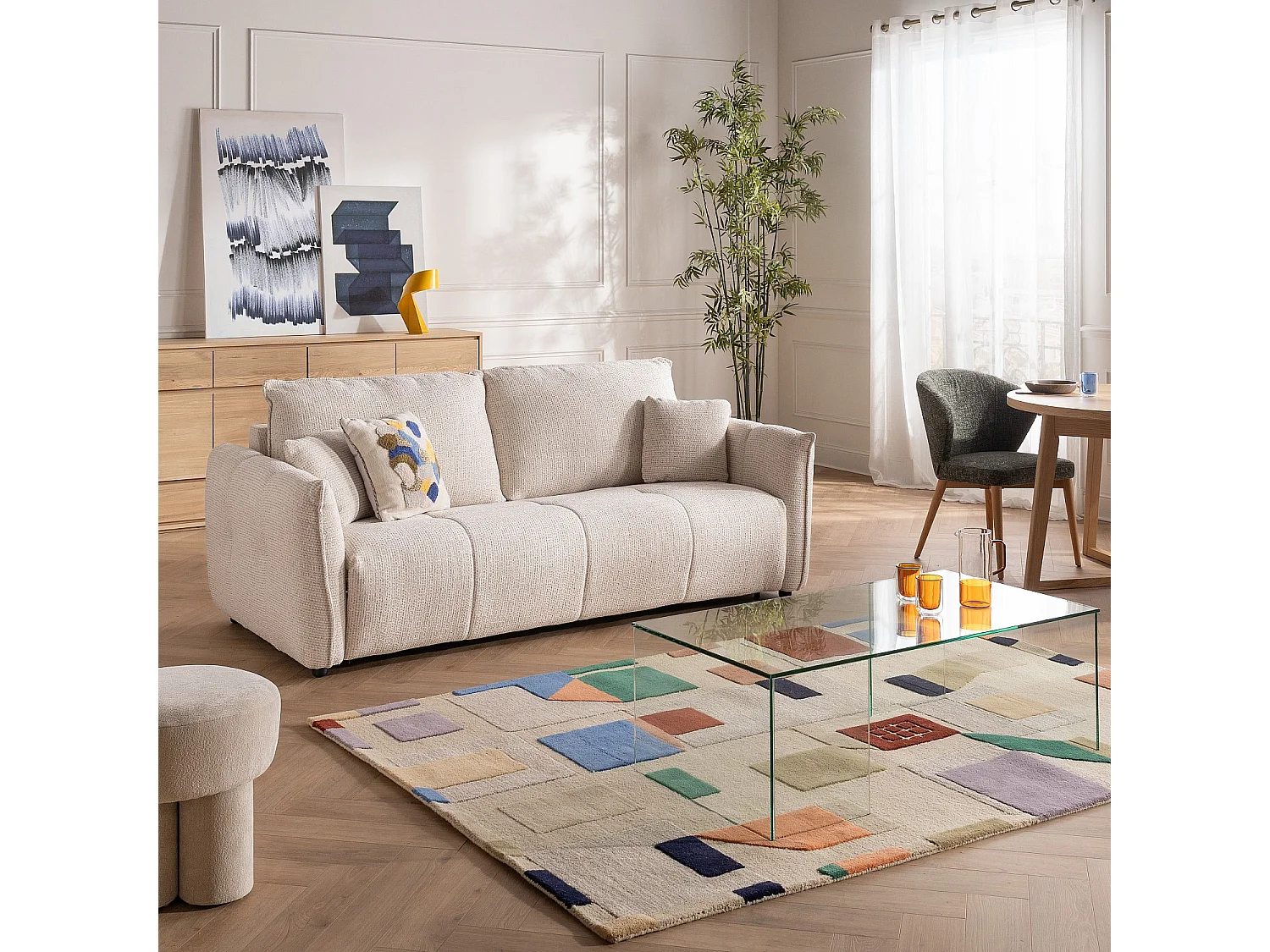 Habitat - Canapé convertible 2 places - Couchage 140 cm - Matelas 13 cm - Tissu texturé Oria - Beige - Boston