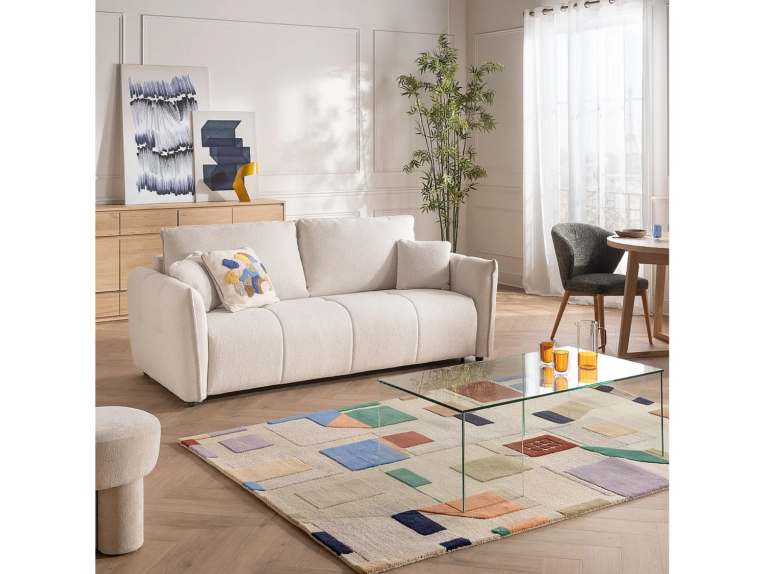 Habitat - Canapé convertible 2 places - Couchage 140 cm - Matelas 13 cm - Tissu bouclette Tolfa - Crème - Boston