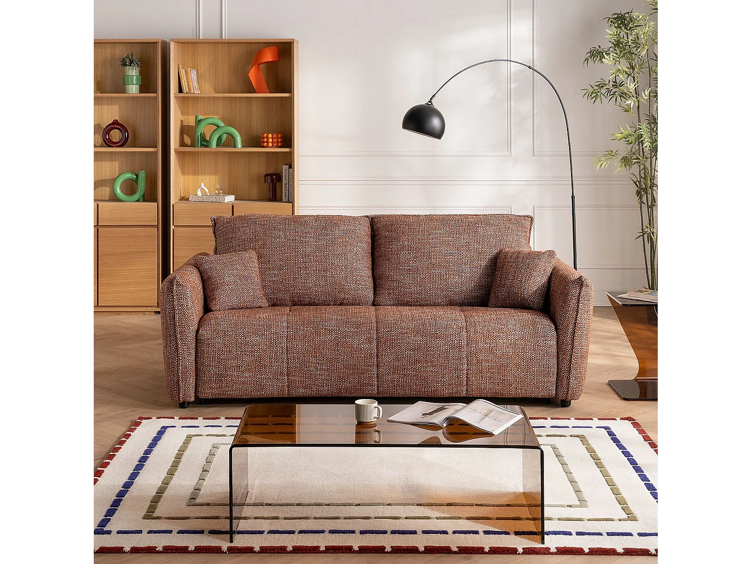 Habitat - Canapé convertible 3 places - Couchage 160 cm - Matelas 13 cm - Tissu texturé Oria - Marron - Boston